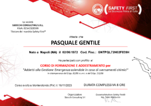 corso di formazione e addestramento per - addetti alla gestione emergenza aziendale in caso di sversamenti chimici_Pasquale Gentile